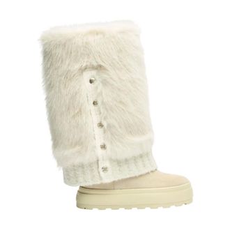 Casadei Schoenen, Dames, Beige, 37 1/2 EU, Polyester, Dubbelzijdige hoge laars