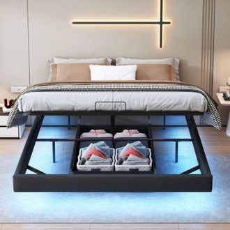 OEM Cama Doble 160x200cm - Cama Suspendida Negra - Almacenamiento Hidr&aacute;ulico - Led Rgb - Dise&ntilde;o Moderno