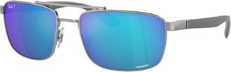 Ray-Ban Polarized Green Mirror Blue Rectangular Unisex Sunglasses RB3737CH 004/A1 60