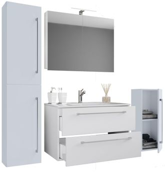 VCM 5pcs Set 1 Lavabo Con Dos Cajones, 1 Gabinete Espejo, 1 Lavabo, 1 Midischrank, 1 Gabinete Alto Lavabo Cer&aacute;mico Gabinete Inferior Colgante 60 Cm Juego 