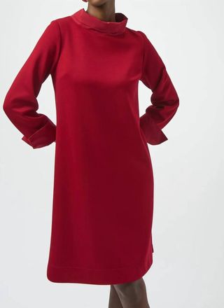 Joseph Ribkoff Mock Neck Long Cuffed Sleeve Trapeze Dress In Deep Cherry