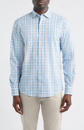 Johnnie-O Jacobson Plaid Everyday Performance Button-Up Shirt in Mystic at Nordstrom, Size Xx-Large