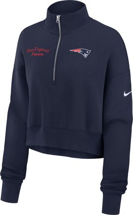 Nike New England Patriots Phoenix Nike Womens NFL Cropped 1/4-Zip Crew in Blue | 01N941S8K-DJR