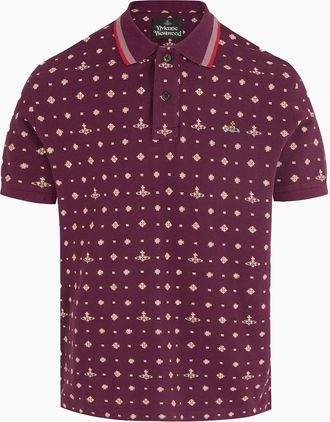 Vivienne Westwood Mens All Over Orb Polo Shirt Burgundy - Red - Size: 42
