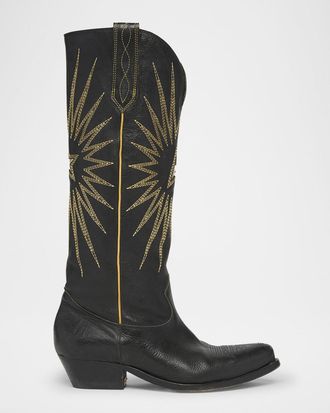 Golden Goose Wish Star Embroidered Leather Western Boots