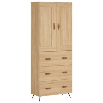 vidaXL Aparador Alto Madera Contrachapada Color Roble 69,5x34x180 Cm Vidaxl