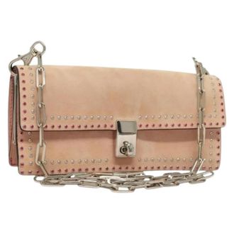 Valentino Pre-owned Turnlock Chain Shoulder Bag - Dames - Pre-owned - Roze - Maat: ONE Size Su&egrave;de