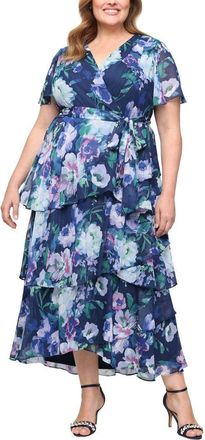 S.L. Fashions Floral Chiffon Dress in Blue/Multi at Nordstrom, Size 14W