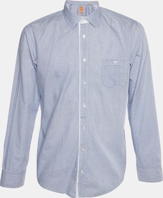 HUGO BOSS Boss Orange By Hugo Boss Blue Printed Cotton Long Sleeves Shirt