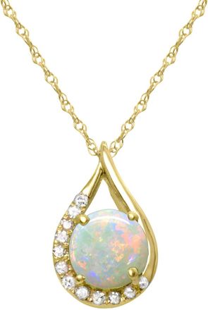 Diamond2Deal 10K Yellow Gold Ethiopian Opal and Diamond Pendant Necklace 18