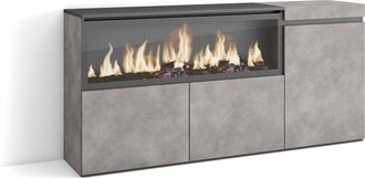 Skraut Home Aparadores Para Sal&oacute;n, Gran Capacidad De Almacenaje, 160, 3 Puertas, Chimenea El&eacute;ctrica Xxl, Estilo Moderno, Gris Cemento - Skraut Home