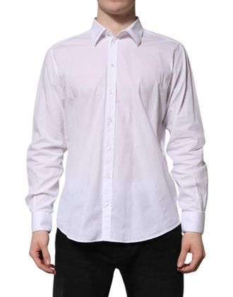 Dolce & Gabbana Mens White Cotton Staff Long Sleeves Forma Shirt