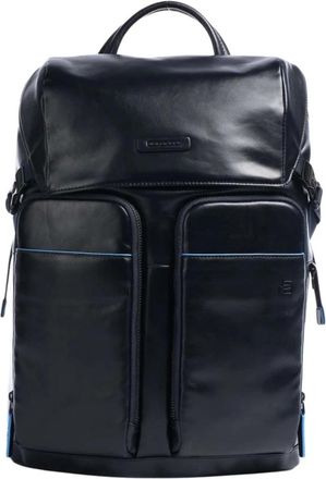 Piquadro Blauwe Leren Laptop Rugzak - Heren - Rugzakken - Blauw - ONE Size - Leer - Tassen