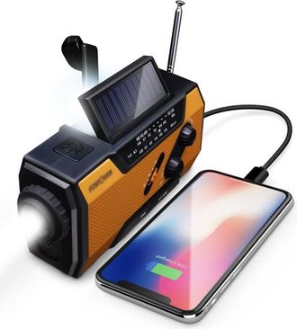 OEM Radio Meteorol&oacute;gica De Emergencia Port&aacute;til Con Bater&iacute;a De 2000 Mah Bater&iacute;a Recargable Por Panel Solar, Manivela, Pilas O Usb Am/fm, Linterna Led, Sos 