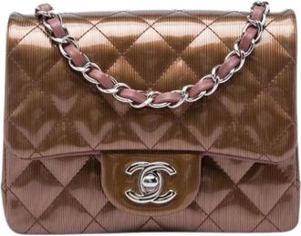 Chanel Pre-owned Quilted Patent Leather Flap Bag - Dames - Vintage Schoudertas - Bruin - ONE Size - Leer - Vintage