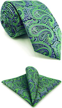 Shlax & Wing Mens Neckties Paisley Green Purple for Suit Jacket Wedding Tie Set with Pocket Square Extra Long 63