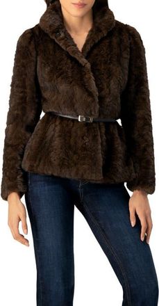 Ivonne Plush Belted Fake Fur Coat in Brown at Nordstrom, Size 12