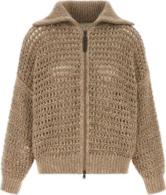 Brunello Cucinelli Dazzling Cardigan - Dames - Vesten - Beige - M - Wol - Truien & Vesten