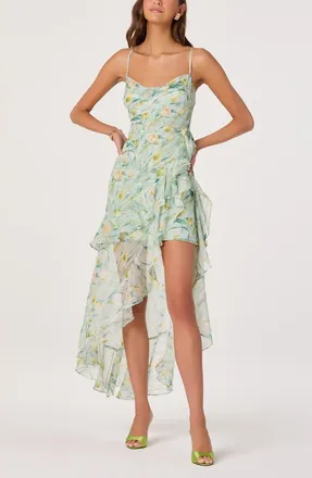 ASTR the Label Candace Floral High Low Dress in Green Floral at Nordstrom, Size X-Small