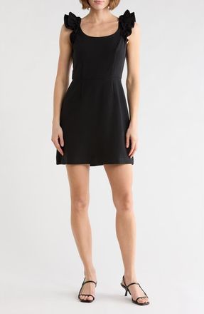 French Connection Whisper Ruffle Shoulder Shift Dress in Black at Nordstrom Rack, Size 12