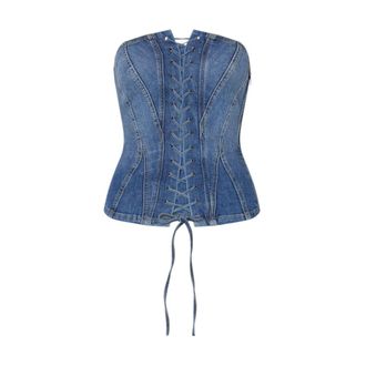 Liu Jo Sleeveless Tops, female, Blue, Size: S Bustier Denim Stretch Top Elodie