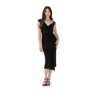 Max Mara Viscose Jersey Midi Jurk - Dames - Wikkelkleedje - Zwart - S - Kleedjes