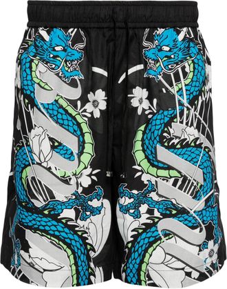 Amiri dragon-print cotton track shorts - men - Cotton/Cotton - L - Black