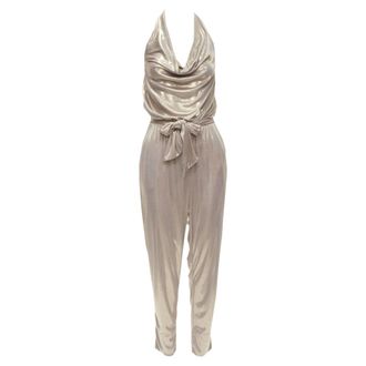 Diane Von F&uuml;rstenberg Diane Von Furstenberg Carolette liquid metal halter backless jumpsuit