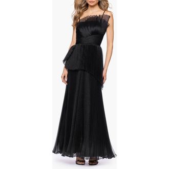 Betsy & Adam Fan Pleated Tulle Gown in Black at Nordstrom, Size 14