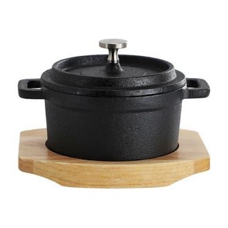 MegaChef Cast Iron 8 Ounce Mini Dutch Oven with Wood Tray in Black at Nordstrom