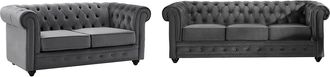 Vente-Unique Divano 3 posti e 2 posti in Velluto Antracite - CHESTERFIELD