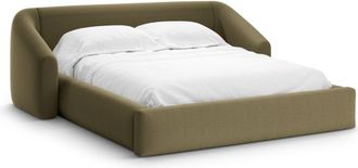 Cosmopolitan Design Cama con cabecero y ba&uacute;l 200x200cm tejido estructural verde