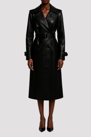 Elle Womens Sophia PU Long Trench Coat in Black - Size 16 UK