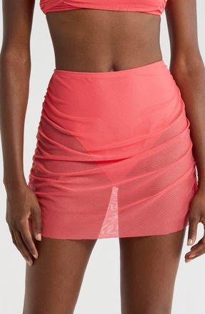 Hutch Tawnie Skirted Bikini Bottoms in Coral Solid at Nordstrom, Size X-Large