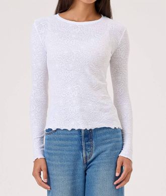 Goldie London Love Story Jacquard Long Sleeve Tee In White
