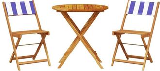 vidaXL Juego De Bistro De 3 Piezas Tela Y Madera Maciza Azul Y Blanco Vidaxl