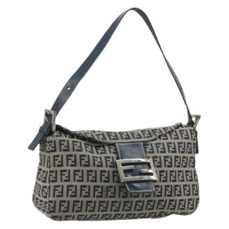 Fendi Pre-owned Vintage Zucchino Canvas Schoudertas - Dames - Pre-owned - Blauw - Maat: ONE Size Leer