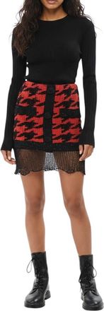 Balmain Red Houndstooth Mini Skirt