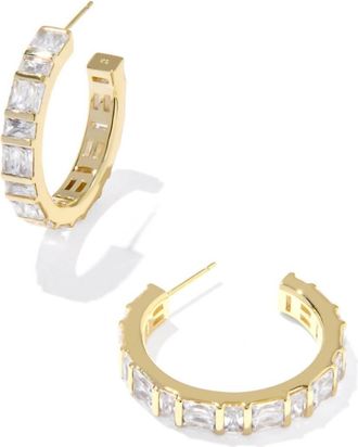Kendra Scott Womens Jamie Hoop Earrings In Gold White Cz