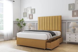 Comfort Beds Tokyo Plush Divan Base 2 Drawers - 26 Headboard in Mustard | Size: Small Single