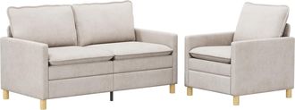 vidaXL Juego De Sof&aacute; 2 Uds. Crema Poli&eacute;ster Vidaxl