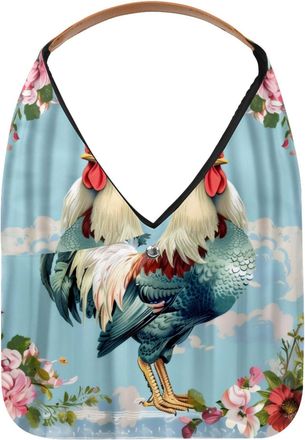 Generic Farmhouse Rooster with Plant Floral Reusable Lightweight Grocery Bags - Foldable Into Compact Pouch, Washable & Sturdy, Multipurpose for Shopping and 