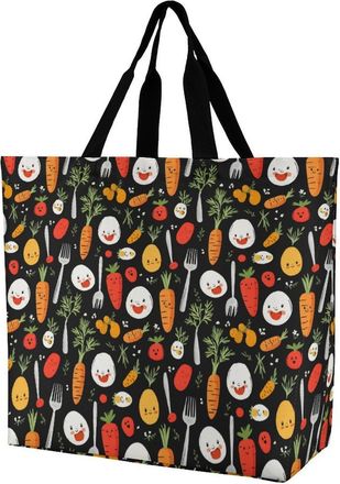 Generic Eggs Carrot Cute Large Reusable Shopping Bag Lightweight Foldable Tote Bags Washable Shoulder Handbag