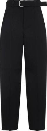 Bottega Veneta Zwarte Wollen Broek Elegant Chic Silhouet - Dames - Straight fit broeken - Zwart - 2XL - Wol - Broeken