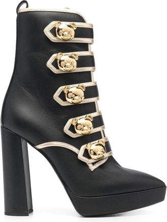 Moschino Teddy Bear button-detail leather boots - women - Leather/Goat Skin/Leather - 35 1/2 - Black