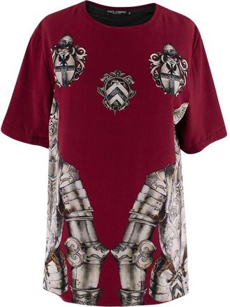 Dolce & Gabbana Burgundy Printed Lined Silk T-Shirt Size S