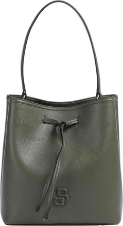 HUGO BOSS Grained faux-leather bucket bag met Double B monogram - Dames - Schoudertassen - Groen - ONE Size - Tassen