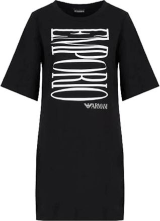 Emporio Armani Abito T-Shirt Logo Maxi Print - Dames - Korte kleedjes - Zwart - S - Katoen - Kleedjes