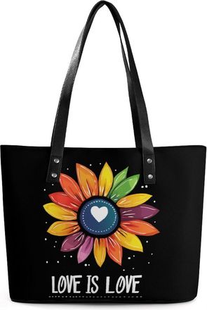 Generic Rainbow Sunflower Love Is Love LGBT Gay Tote Bags for Women Cute Shoulder Purses Handbags