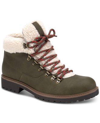 Sun + Stone Mens Glenn Faux Leather Fleece Trimmed Lace-Up Boots